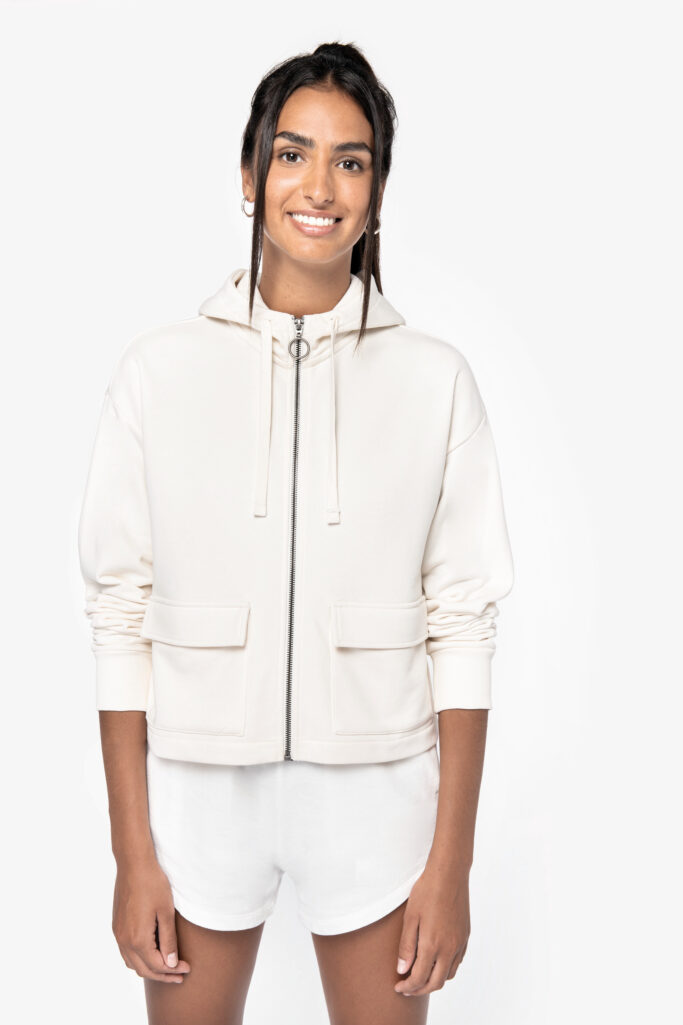 Sweatshirt French Terry de senhora com fecho e capuz