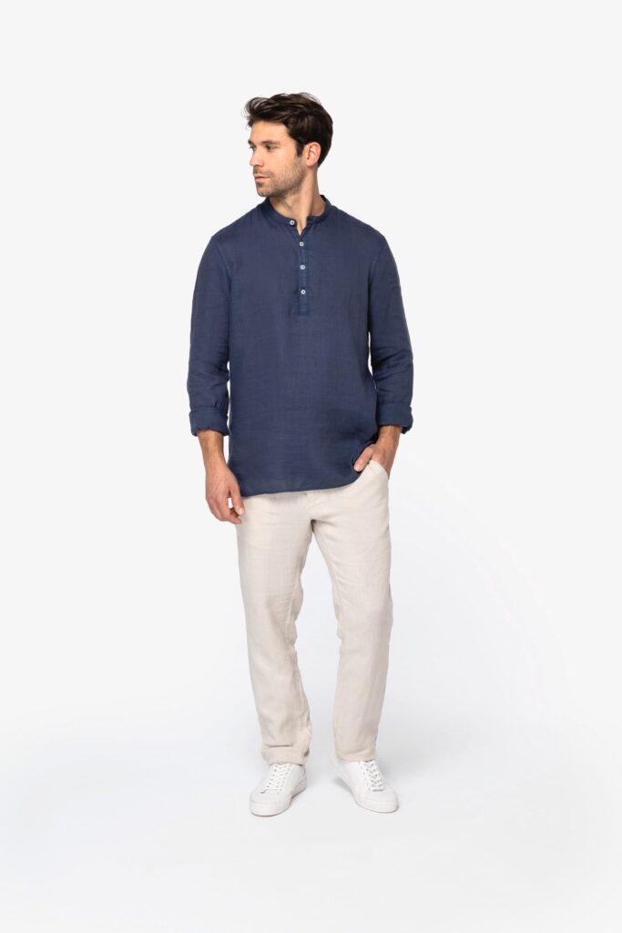 Camisa com gola a padre em linho - Image 2