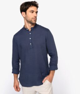 Camisa com gola a padre em linho
