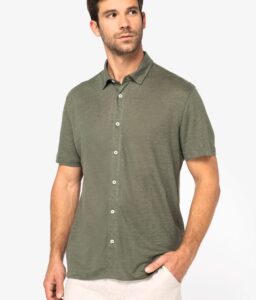 Camisa de manga curta em linho de homem
